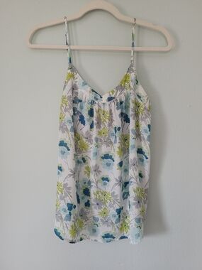 Floral Spaghetti Strap Camisole - White, Blue, Green - LOFT - Medium
